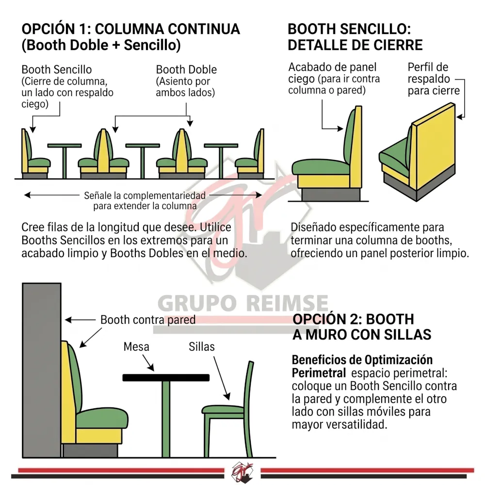 Diagrama de ubicación de booths rectos para restaurante