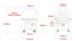 33 P base alta medidas Horno Pizza Leña y Gas 33-P-LG-BA de gran eficiencia con Base Alta. ideal para producir grandes cantidades de pizzas y platillos. Con una capacidad refractaria de hasta 1.600°C, este horno asegura un alto rendimiento y utiliza materiales refractarios de primera calidad. Capacidad de 3 pizzas de 32 cm. Piso refractario de grado alimenticio. Quemador a gas LP para calentamiento de horno. Puerta quitapón en acero inoxidable 304. Chimenea en acero inoxidable 304. 6 capas de aislamiento Boca de entrada 47.5 x 22 cm. Medida exterior 112 x 112 x 167 cm. Puede ver los diferentes materiales y diseños en la galeria del producto. Regresar a Hornos Para Pizza