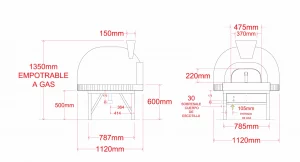 33 P empotrable medidas Horno Pizza Leña y Gas 33-P-LG Empotrable de alta eficiencia, ideal para producir grandes cantidades de pizzas y platillos. Con una capacidad refractaria de hasta 1.600°C, este horno asegura un alto rendimiento y utiliza materiales refractarios de primera calidad. Capacidad de 3 pizzas de 32 cm. Piso refractario de grado alimenticio. Quemador a gas LP para calentamiento de horno. Puerta quitapón en acero inoxidable 304. Chimenea en acero inoxidable 304. 6 capas de aislamiento Boca de entrada 47.5 x 22 cm. Medida exterior 112 x 112 x 167 cm. Puede ver los diferentes materiales y diseños en la galeria del producto. Regresar a Hornos Para Pizza