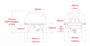 39 P empotrable medidas Horno para Pizza de Leña 39-P de alta eficiencia, ideal para producir grandes cantidades de pizzas y platillos. Con una capacidad refractaria de hasta 1.600°C, este horno asegura un alto rendimiento y utiliza materiales refractarios de primera calidad. Capacidad de 5 pizzas de 32 cm. Piso refractario de grado alimenticio. Puerta quitapón en acero inoxidable 304. Chimenea en acero inoxidable 304. 6 capas de aislamiento Boca de entrada 48 x 22 cm. Medida exterior 130 x 132 x 92 cm. Puede ver los diferentes materiales y diseños en la galeria del producto. Regresar a Hornos Para Pizza