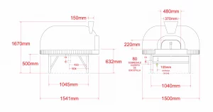 47 p empotrable medidas Horno para Pizza de Leña 47-P de alta eficiencia, ideal para producir grandes cantidades de pizzas y platillos. Con una capacidad refractaria de hasta 1.600°C, este horno asegura un alto rendimiento y utiliza materiales refractarios de primera calidad. Capacidad de 7 pizzas de 32 cm. Piso refractario de grado alimenticio. Puerta quitapón en acero inoxidable 304. Chimenea en acero inoxidable 304. 6 capas de aislamiento Boca de entrada 48 x 22 cm. Medida exterior 150 x 154 x 92 cm. Puede ver los diferentes colores y diseños en la galeria del producto. Regresar a Hornos Para Pizza