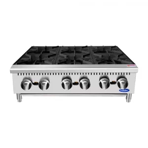 ACHP 6 2 Parrilla ACHP-6 de Atosa. Fabricada en Acero Inoxidable. A Gas con 6 Quemadores Octagonales de 32,000 BTU y 1 Parrilla Superior en Hierro fundido Parrilla a gas, con 6 quemadores de 32,000 BTU/hr. Rejillas superiores de hierro fundido de alta resistencia 1 charola para recolección de escurrimientos y migas. Medidas exteriores totales: Frente: 0.91 m Fondo: 0.70 m Alto: 0.33 m   Regresar a Parrillas  