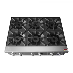 ACHP 6 4 Parrilla ACHP-6 de Atosa. Fabricada en Acero Inoxidable. A Gas con 6 Quemadores Octagonales de 32,000 BTU y 1 Parrilla Superior en Hierro fundido Parrilla a gas, con 6 quemadores de 32,000 BTU/hr. Rejillas superiores de hierro fundido de alta resistencia 1 charola para recolección de escurrimientos y migas. Medidas exteriores totales: Frente: 0.91 m Fondo: 0.70 m Alto: 0.33 m   Regresar a Parrillas  