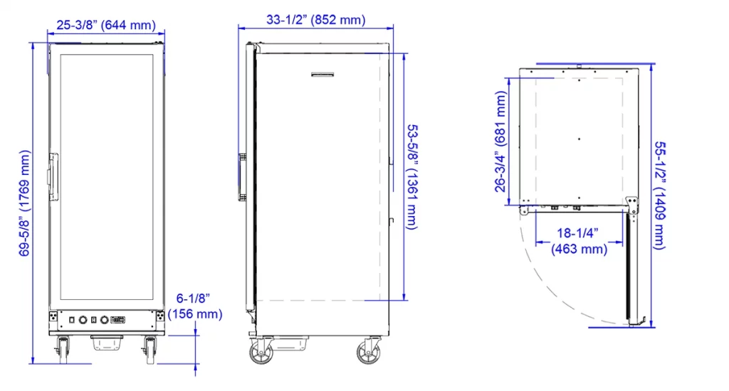 AEHC 36 dimensiones La Fermentadora de Pan AEHC-36 de Asber se ha convertido en la maquinaria para panadería más imprescindible. Su Función, controlar la fermentación de la masa de pan mediante una combinación de temperatura y humedades para adecuarlo a las necesidades del panadero. La Cámara de Fermentación AEHC-36 para Pan aporta muchas ventajas a las panaderías y se adapta a la demanda del cliente. Temperatura máxima de trabajo: 90 °C Dimensiones: 64.4 x 85.2 x 178.9 cm (frente x fondo x alto) Capacidad para 18 charolas de 18" x 26" Construcción exterior e interior en aluminio, excepto respaldo Puerta reversible, intercambiable en campo Una vez la fermentación en su punto... al Horno! Vea aquí nuestra oferta de Hornos.