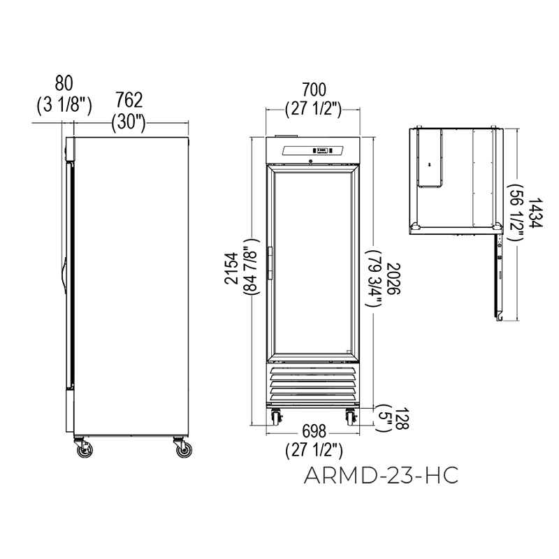 ARMD 23 HC diagrama Refrigerador exhibidor de puerta de cristal con capacidad de 23 pies³ y gabinete fabricado en lámina de acero con vinil en color negro. El equipo ideal para aumentar el espacio de exhibición gracias a su espacioso tamaño y al Display Luminoso que se encuentra en la parte superior del refrigerador. Iluminación interior con luz de LED Puertas abatibles con dispositivo de cierre automático Gas refrigerante ecológico R290 Temperatura de trabajo de 0° a 4° C Capacidad de 23 pies cúbicos Medidas: 71.3 x 79 x 212.2 cm (frente x fondo x alto) Regresar a Refrigeradores de Puerta de Vidrio